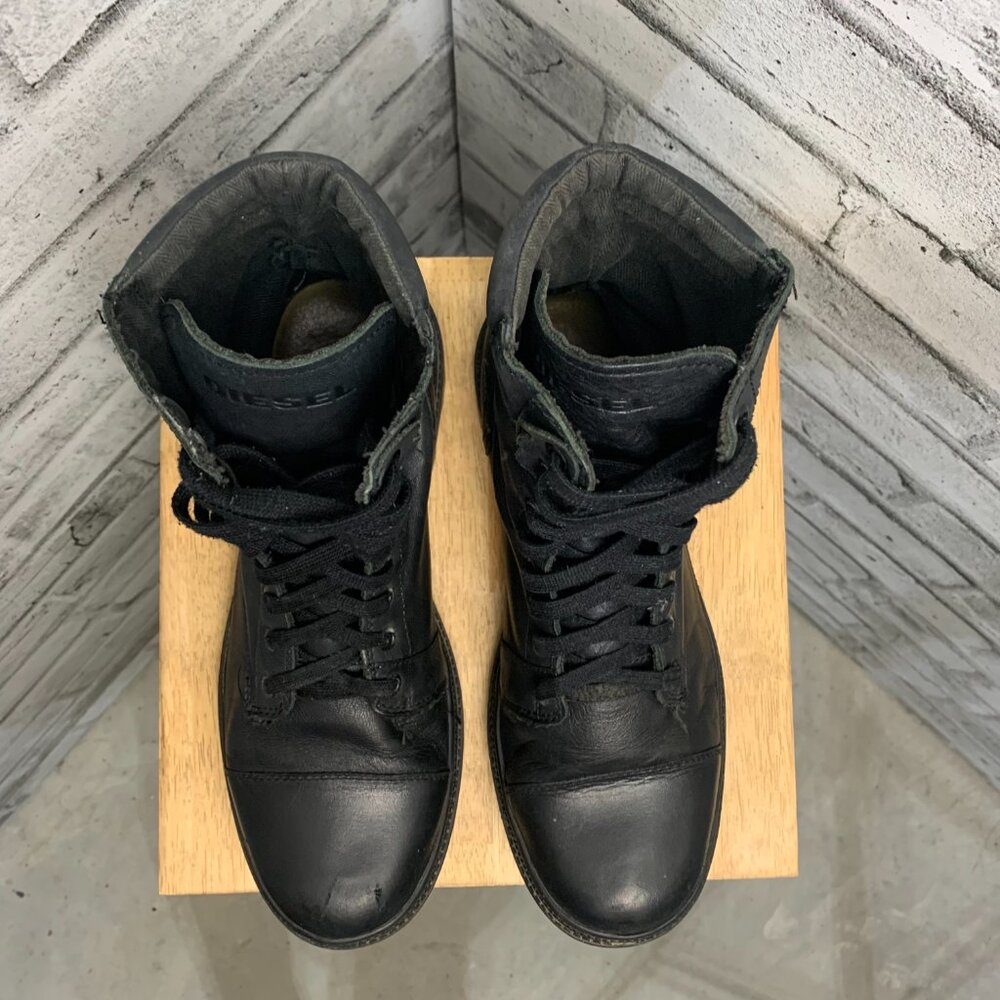 Diesel Butch Black Leather Lace Up Chucky Sole Y2K Combat Boots - Picture 9 of 15